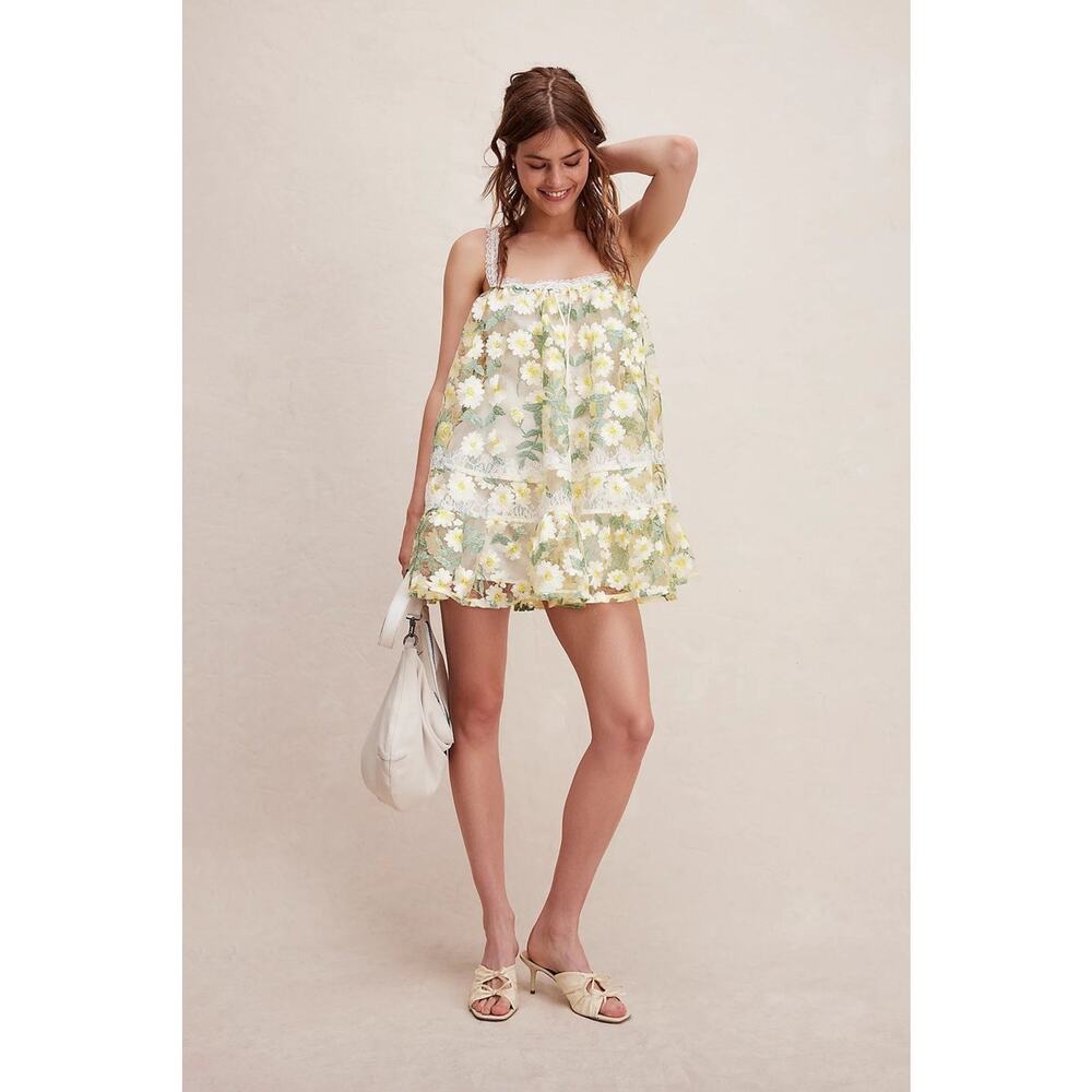 For Love And Lemons Floral Mini Dress - Yellow and White